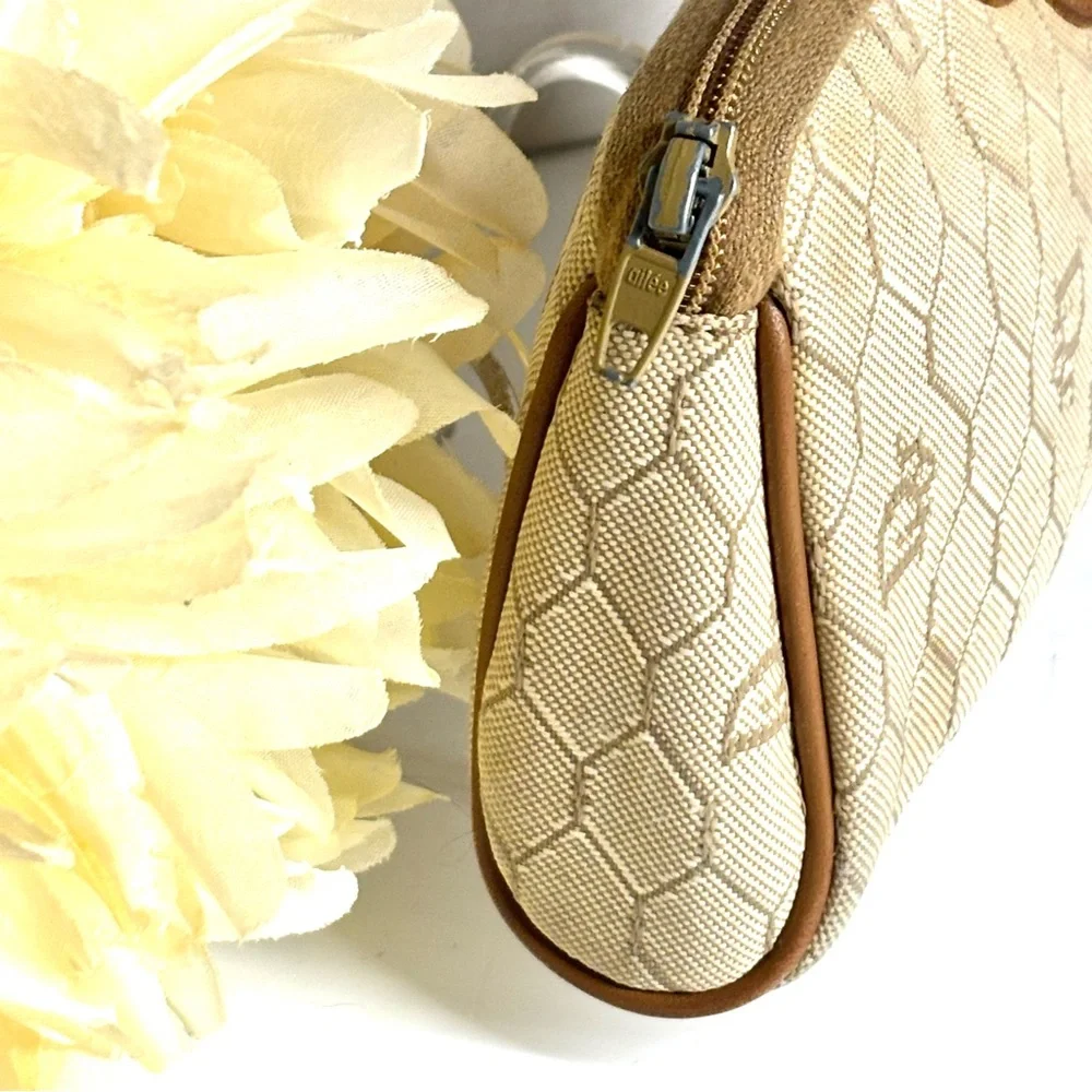 Authentic 1990s CHRISTIAN DIOR Brown Honeycomb Clutch Pouch Cosmetics Bag France